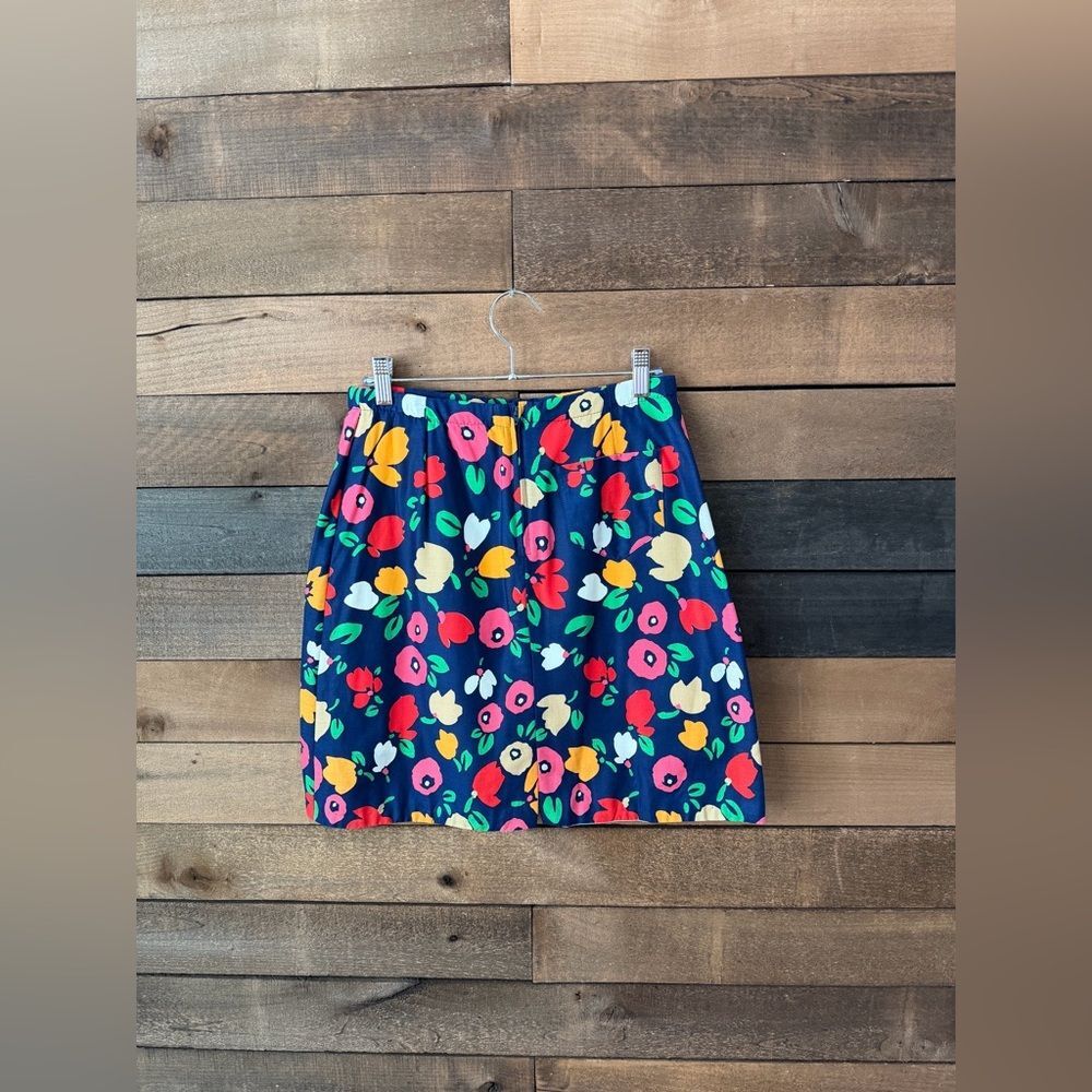Vintage 1960s Navy Floral MOD Scooter Mini Skirt w/ Built-In Shorts - Picture 9 of 13